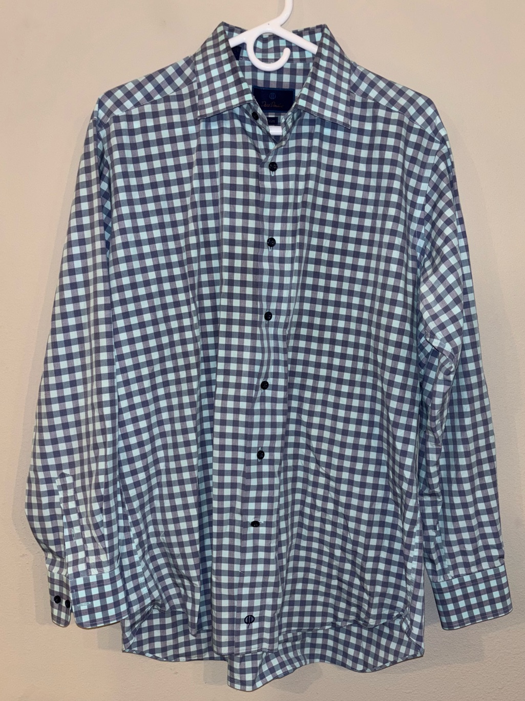 David Donahue Blue And White Check Dress Shirt